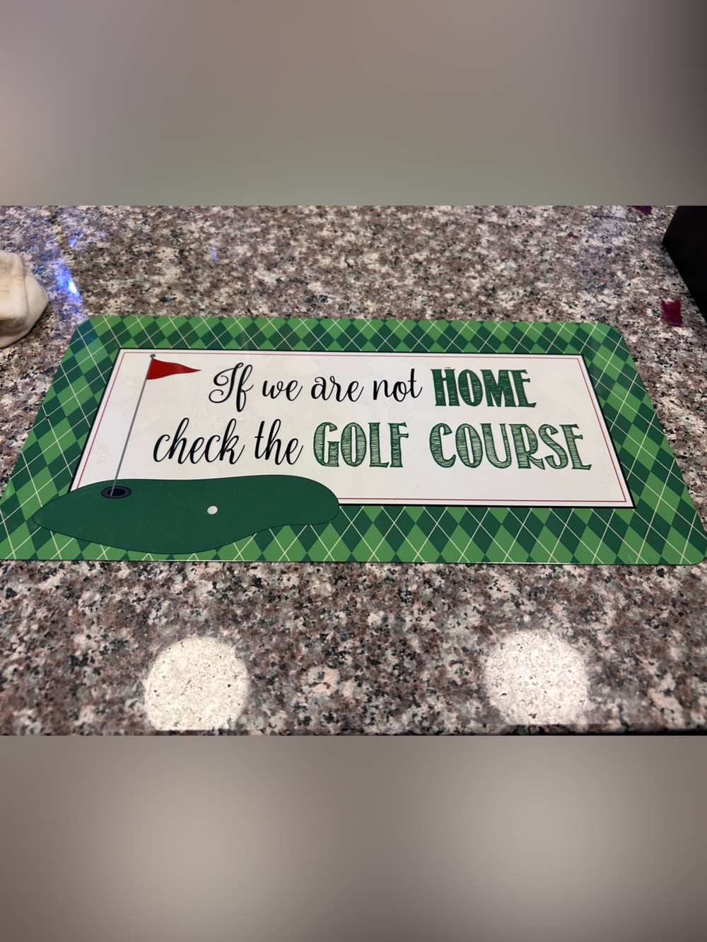 Golf Course Decorative Painted Metal Panel Sign - Green Plaid, Putting Green